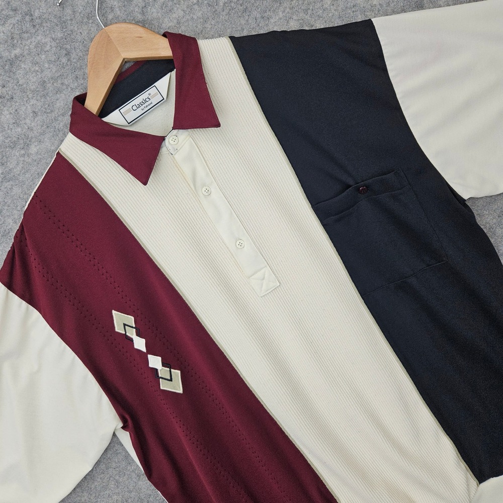 Classics by Palmland Polo Shirt Men's XLT Multi Colorblock Ribbed Knit Vintage